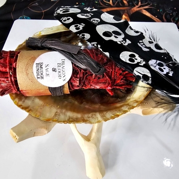 Dragon’s Blood Sage ✦ Tiger Shell ✦ Skull Feather ✦ Cleansing Smudge Set NWT - Picture 6 of 12
